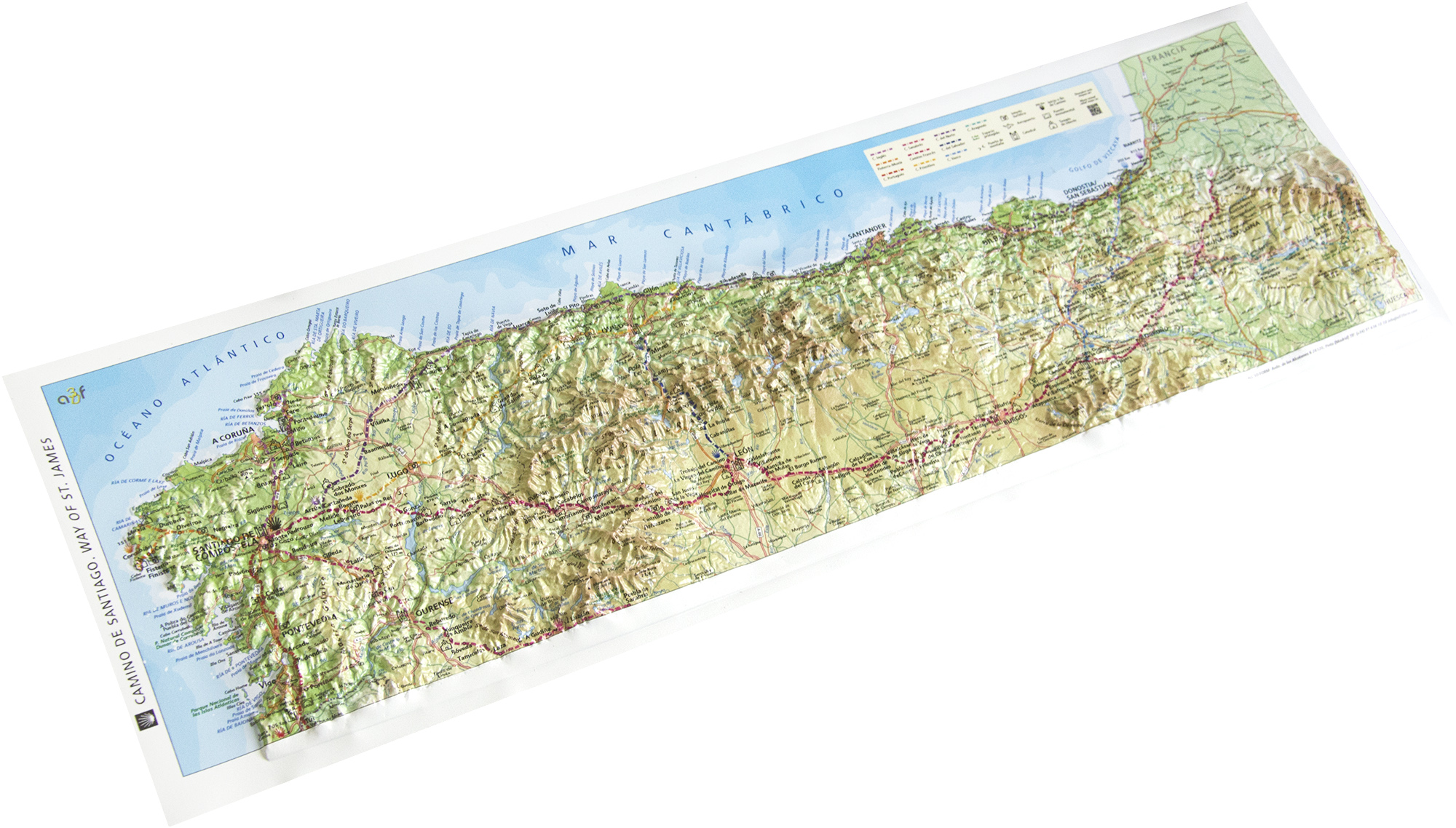 Imagen mapa relieve Camino Santiago Francés en rollo 